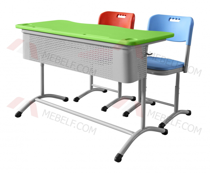 Школьный двухместный комплект пластик ШСТ14 и ШС01 зеленый, синий, оранжевый