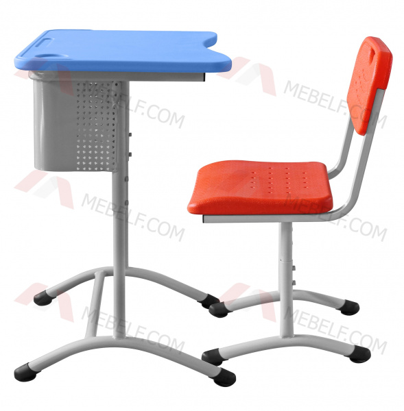 Школьный стол с перфорированным экраном ШСТ13 и стул ШС02, синий и оранжевый